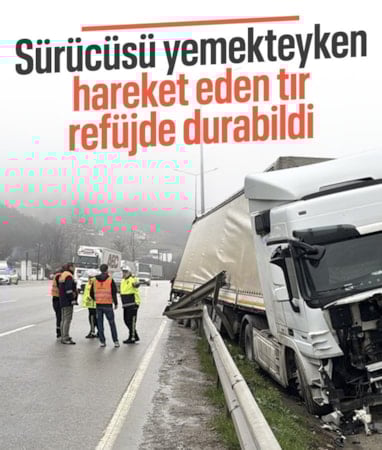 Samsun’da sürücüsüz hareket eden tır, refüje çıktı