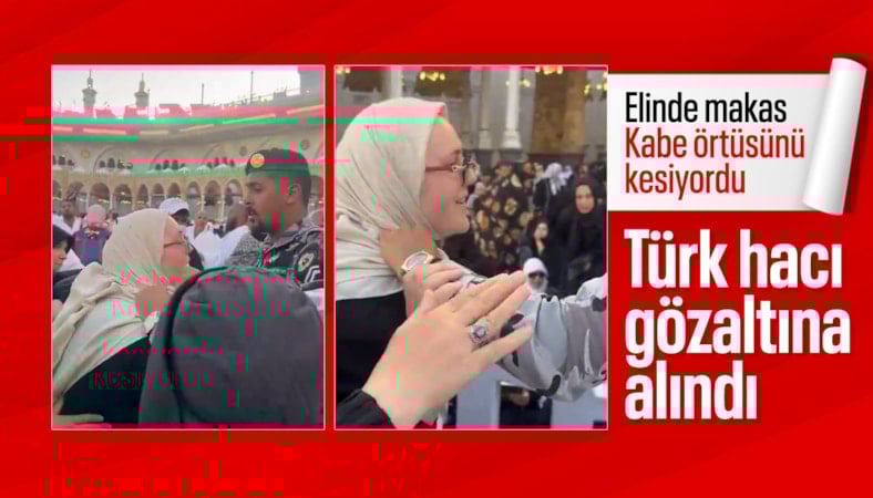 Umreye giden kadın, Kabe'nin örtüsünü kesti
