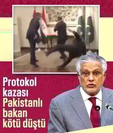 Pakistan Dışişleri Bakanı Dar, Mısırlı mevkidaşını karşılarken düştü