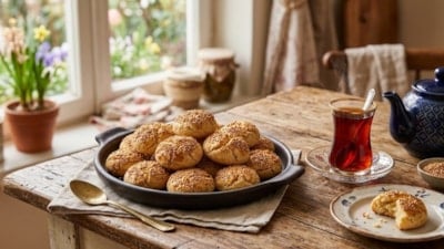 Çay demlenene kadar hazır: Ağızda dağılan kıyır kıyır susamlı kurabiye tarifi