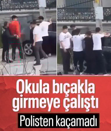 Okula bıçakla girmeye çalışan çocuğa polisten müdahale