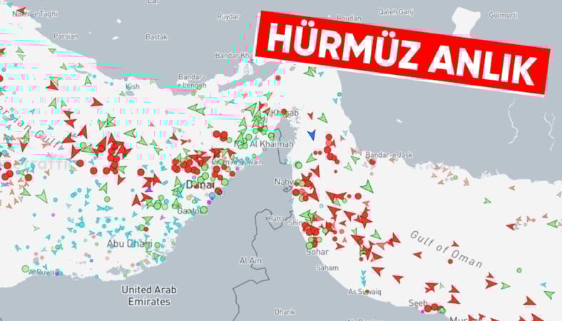 Hürmüz Boğazı'nın açılmasının ardından oluşan gemi trafiği görüntülendi