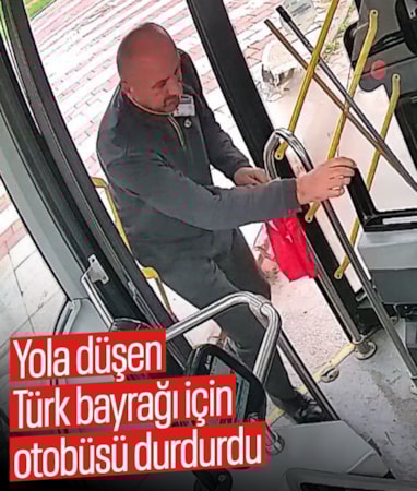 Malatya'da otobüs şoförü yerdeki Türk bayrağı için otobüsü durdurdu