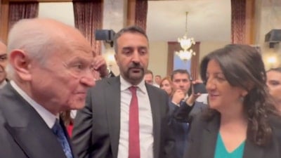 Devlet Bahçeli, DEM Partili Tuncer Bakırhan ve Pervin Buldan ile selamlaştı