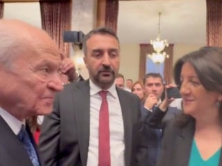 Devlet Bahçeli, DEM Partili Tuncer Bakırhan ve Pervin Buldan ile selamlaştı