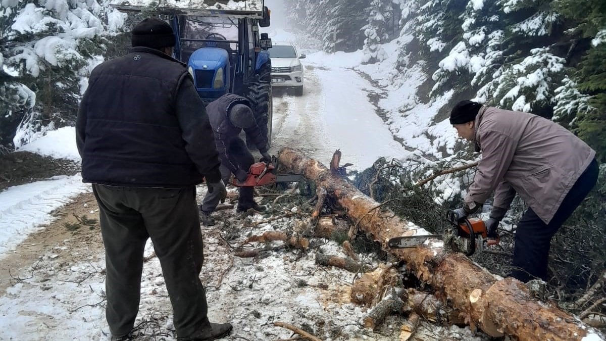 Bolu’da karla kapanan yayla yollarını köylüler açtı