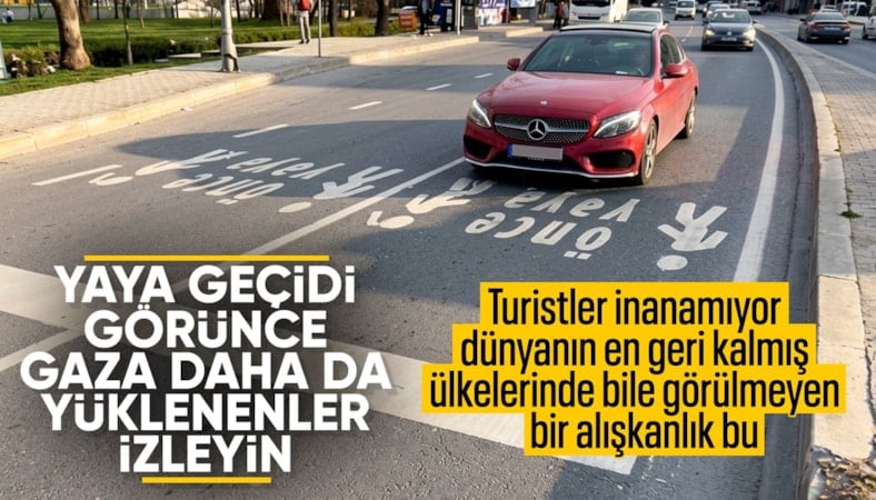 Yabancı turist, İstanbul'da yaya geçidini kullanamaya çalıştığı anları paylaştı