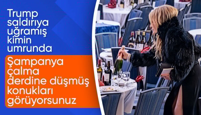 Trump'ın bulunduğu yemekte silahlı saldırı sırasında gazeteciler içki şişelerini çaldı