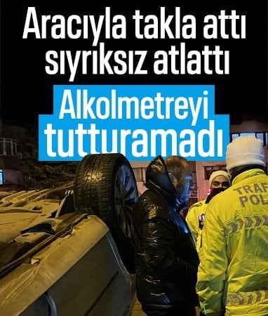 Bolu'da park halindeki araçlara çarpıp takla attı: Sürücü alkolmetreye üfleyemedi
