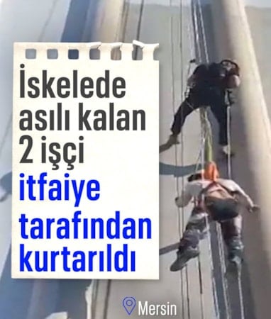 Mersin'de iskele düştü işçiler halatta asılı kaldı