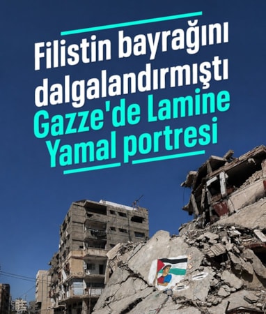 Gazze'de yıkılmış evlerin duvarına Lamine Yamal'ın portresi çizildi