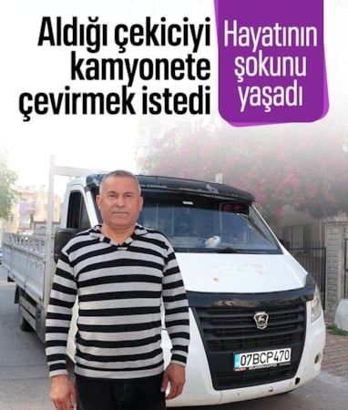 Antalya'da aldığı çekiciyi kamyonete çevirmek istedi, ruhsatı sahte çıktı