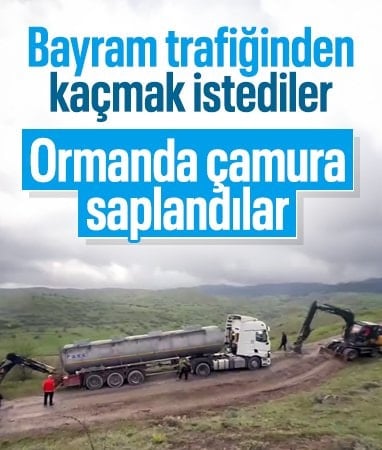Bolu'da bayram trafiğinden kaçmak isteyen şoförler ormanda mahsur kaldı