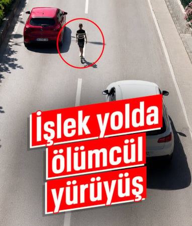 Bursa'da çocuğun trafik ortasında tehlikeli yürüyüşü