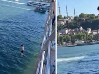 İstanbul Haliç Köprüsü'nde gençlerin tehlikeli atlayışı