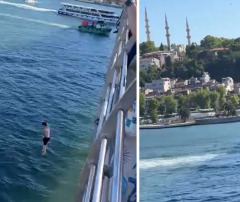 İstanbul Haliç Köprüsü'nde gençlerin tehlikeli atlayışı