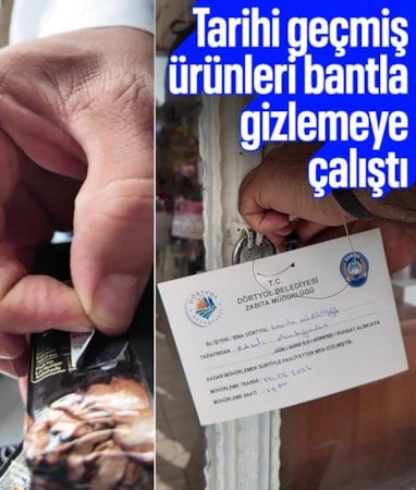 Hatay'da tarihi geçen ürünlerin üzerini bantla kapatan işletme mühürlendi