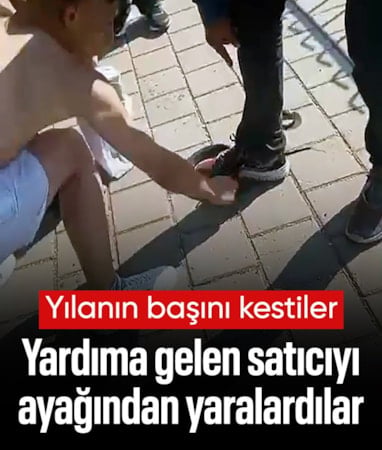 Adana'da nehirden çıkardıkları yılanın başını ezip çakıyla keserek öldürdüler