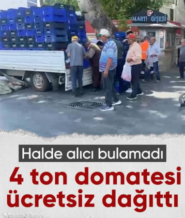 Antalya'da halde alıcı bulamadığı 4 ton domatesi vatandaşlara ücretsiz dağıttı