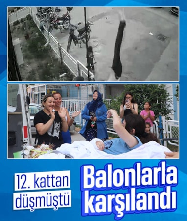 Adana'da 12'nci kattan düşen Ecrin taburcu oldu: Bina önünde pasta ve balonlarla karşılama
