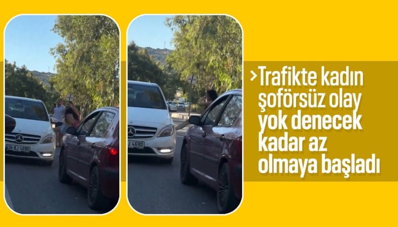 İzmir'de şerit ihlaline sinirlenen kadın sürücü, otomobili tekmeledi