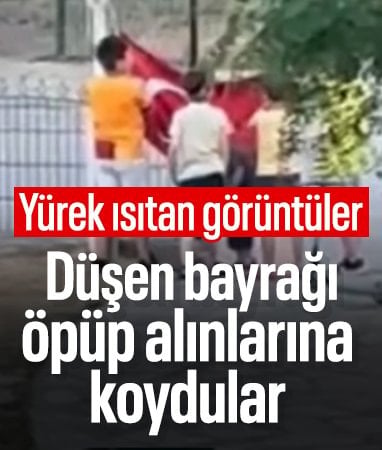 Bartın'da düşen Türk bayrağına çocuklar sahip çıktı