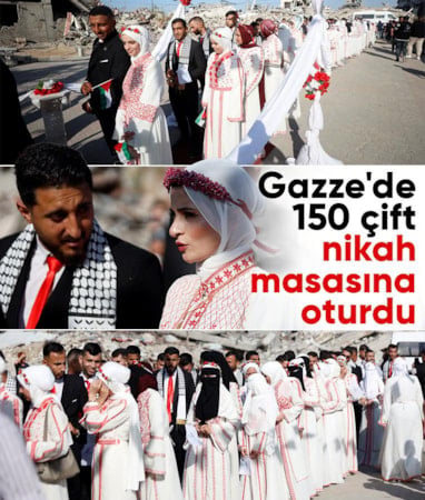 Gazze'de savaşın izleri arasında 150 kişi dünyaevine girdi