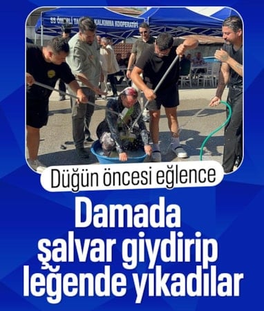 Bursa'da düğün öncesi damada işkence gibi eğlence: Şalvar giydirilip, boynuna çan takıldı