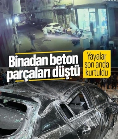 Fatih'te binadan kopan beton parçaları sokağa düştü