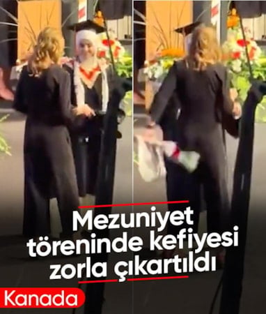 Kanada'da mezuniyet töreninde bir öğrencinin kefiyesine müdahale