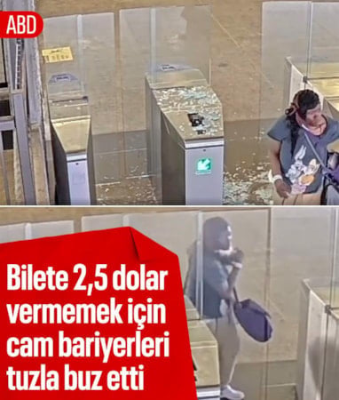 ABD'de bir kadın 2,5 dolarlık bilet ücretini ödememek için cam bariyeri kırdı