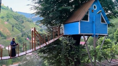Sadece 3 gün sürdü: Gece çalışarak ağaç ev yaptılar, asma köprüyle bağladılar