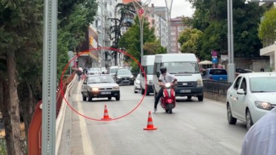 Samsun'da trafik denetiminden kaçmak için anayolda geri ilerledi