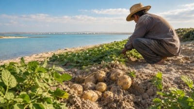 Plajda tezgahı kurdu, kendi kendini suluyor: Kumdan patates soğan hasat ediyorlar