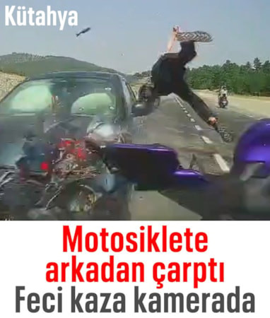 Kütahya'da otomobil, motosiklete çarptı: Kaza anı kamerada