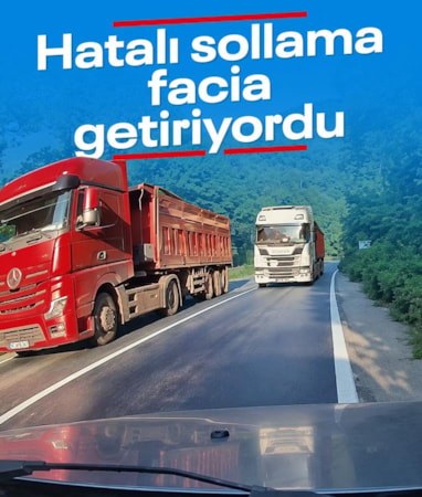Karabük'te hatalı sollama faciasına ramak kala: Kamyonun otomobile çarpması son anda önlendi