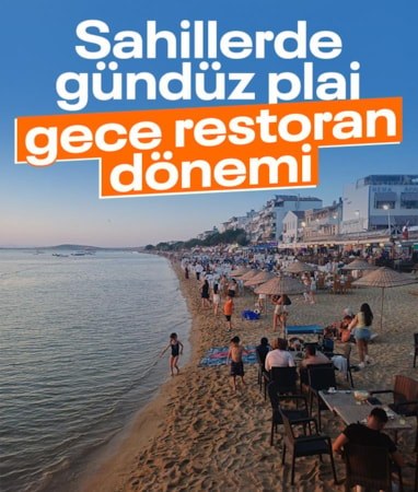 Sahiller gündüz plaj, gece restoran: Masalar kuma kuruluyor