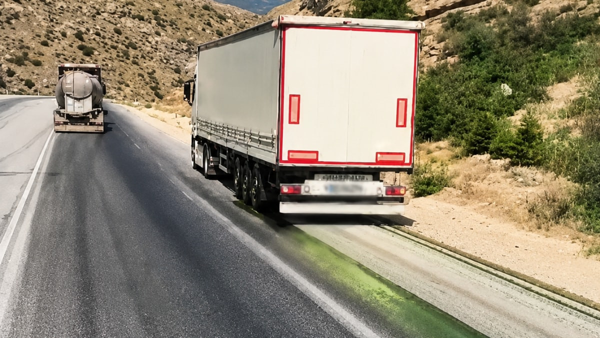 Afyonkarahisar'da yolu mora boyayan kimyasalı döken tır kamerada