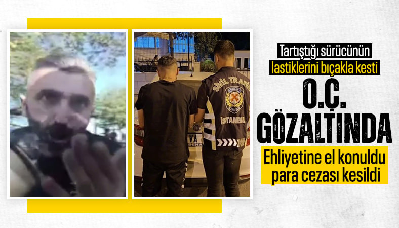 İstanbul'da sürücüyle tartıştı, araç lastiklerini bıçakla kesti