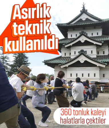 Japonya'da 360 tonluk kaleyi bin 800 kişi halatlarla çekti