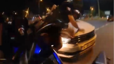Tekirdağ'da kaza anı kask kamerasında