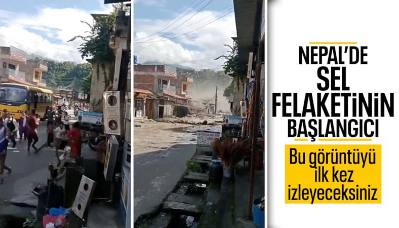 Nepal'deki sel felaketinin başlangıcına ait görüntüler