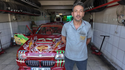Konya'da rot balans ustası, aracını Şimşek McQueen'e çevirdi