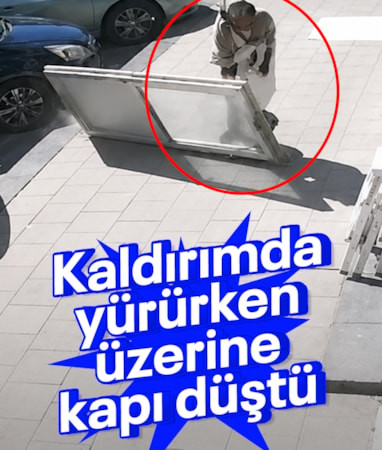 Karaman’da kaldırımda yürüyen kadının üzerine 7 metreden PVC kapı düştü