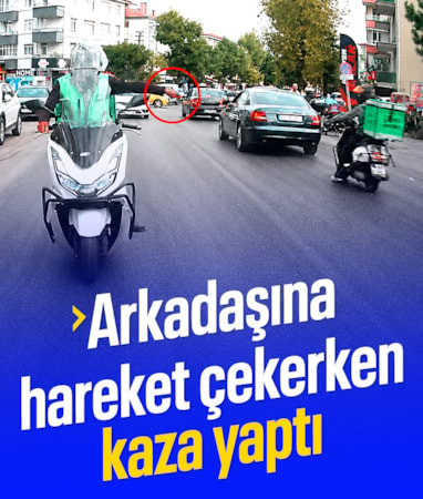 Ankara'da motokurye, trafikte arkadaşına el işareti yaparken kaza yaptı