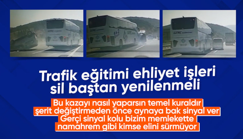 Bolu'da kontrolsüz şerit değiştiren araç, otobüse çarparak takla attı