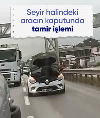 Bursa'da otomobilde kaputu açık seyahat etti
