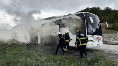 Samsun'da seyir halindeki yolcu otobüsünde yangın