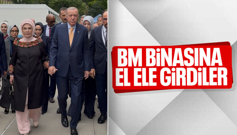 Cumhurbaşkanı Erdoğan, BM binasına Emine Erdoğan ile el ele giriş yaptı