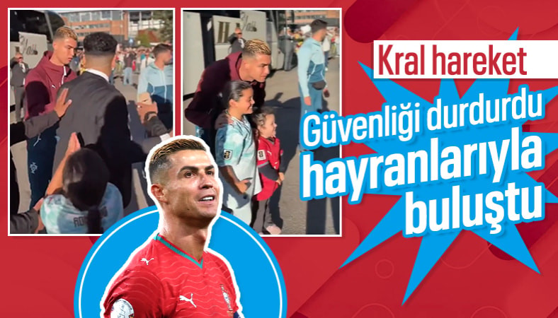 Güvenliği durdurdu: Cristiano Ronaldo, minik hayranlarıyla buluştu